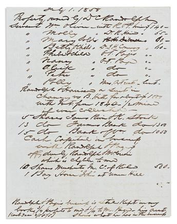 (SLAVERY & ABOLITION.) Archive of the slave-owning Randolph family of Virginia.